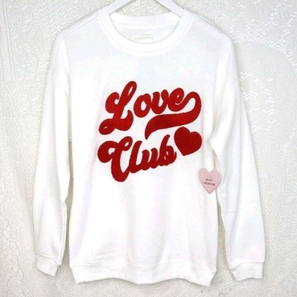 Love Club Sweatshirt Medium White and Red